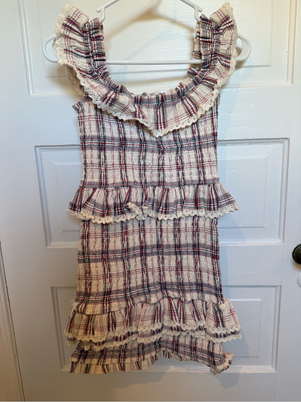 Tularosa Cream Plaid Dress with Navy & Red Trim - Picture 2 of 3